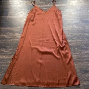 Satin Slit Midi Dress - Copper / Rust